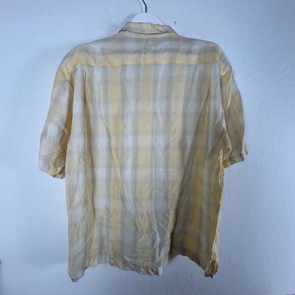 Tommy Bahama Mens Yellow Plaid Button-Up Shirt Large Linen Blend Short Sleeve - Picture 2 of 7